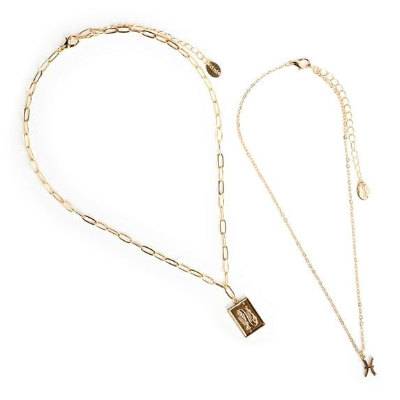 Claire's Girls Women And Girls Gold Zodiac Pisces Necklace Set, Lobster Closure, 2-Pack, 38408