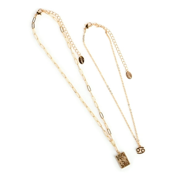 Claire's Girls Womens Gold Zodiac Cancer Necklace Set, Lobster Closure, 2-Pack, 38318