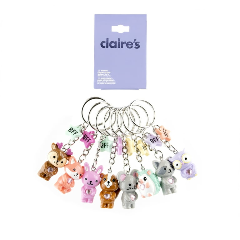 Claire's Glitter Bear Charms Keychain, Metal, Girl's, Size: One size, Silver