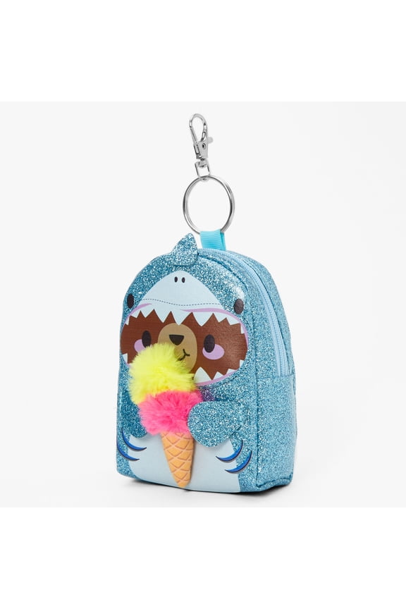 Glitter Polyurethane Shark Costume Bear Mini Backpack Keychain