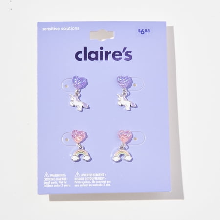 Claire's Glitter Unicorn and Rainbow Drop Earrings, 2 Pairs