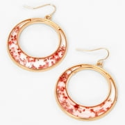 Claires Gold 1.5 Resin Floral Hoop Teen Drop Earrings - Red