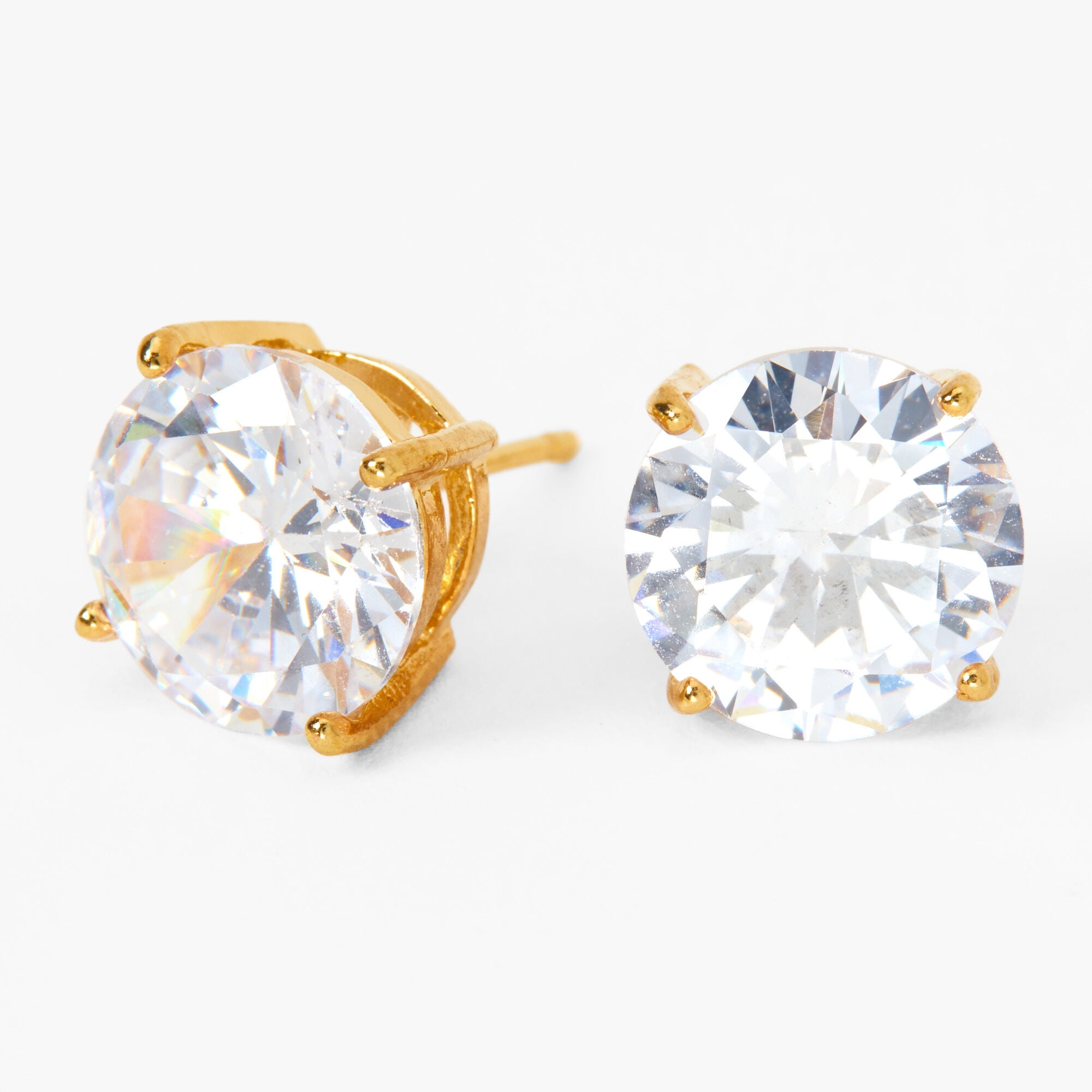 CLAIRE'S Gold Cubic Zirconia 10mm Round Stud Earrings