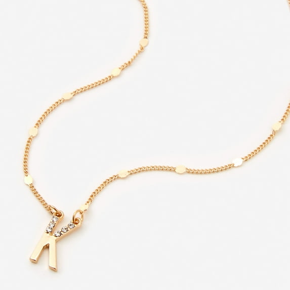Claire's Gold Half Stone Initial Pendant Necklace - K, Gold,Adult.