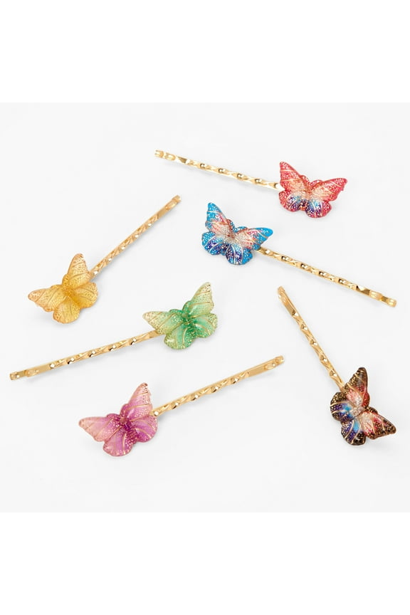 Gold Jewel Tone Butterfly Hair Pins - 6 Pack
