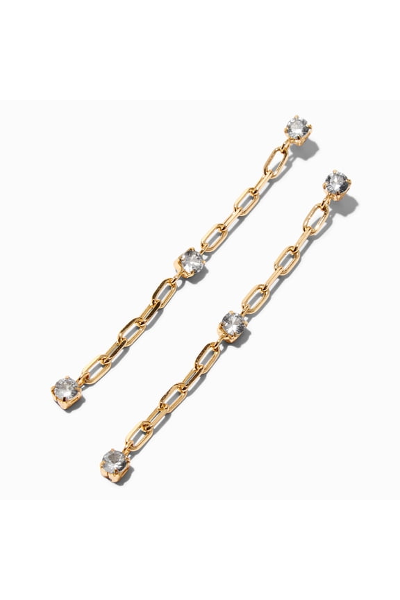 Gold Paperclip Cubic Zirconia 3" Drop Earrings Tween Female