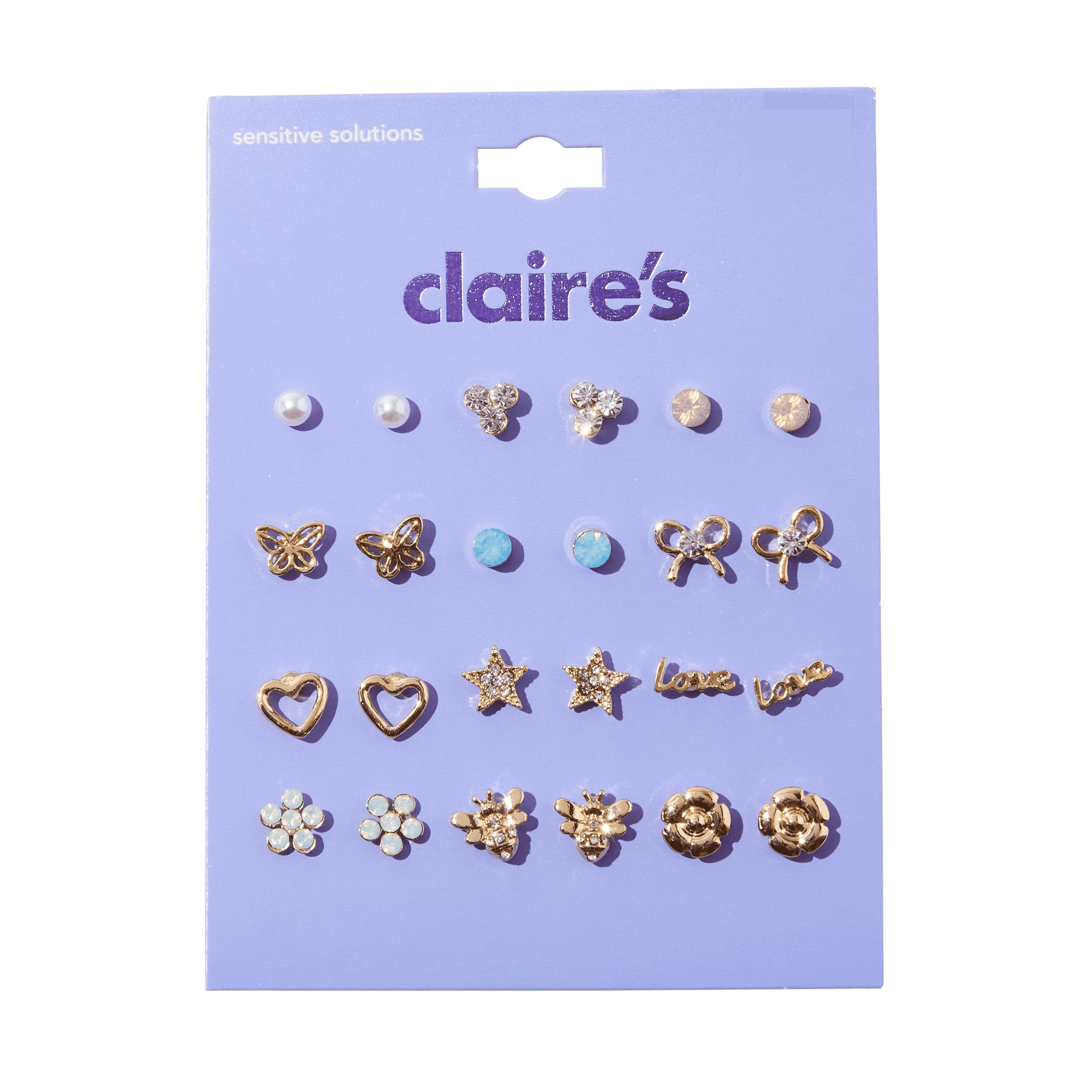 全新 Claire set tops AM1335 Claire's Gold Pink Angel Star Heart Stud Earring Set