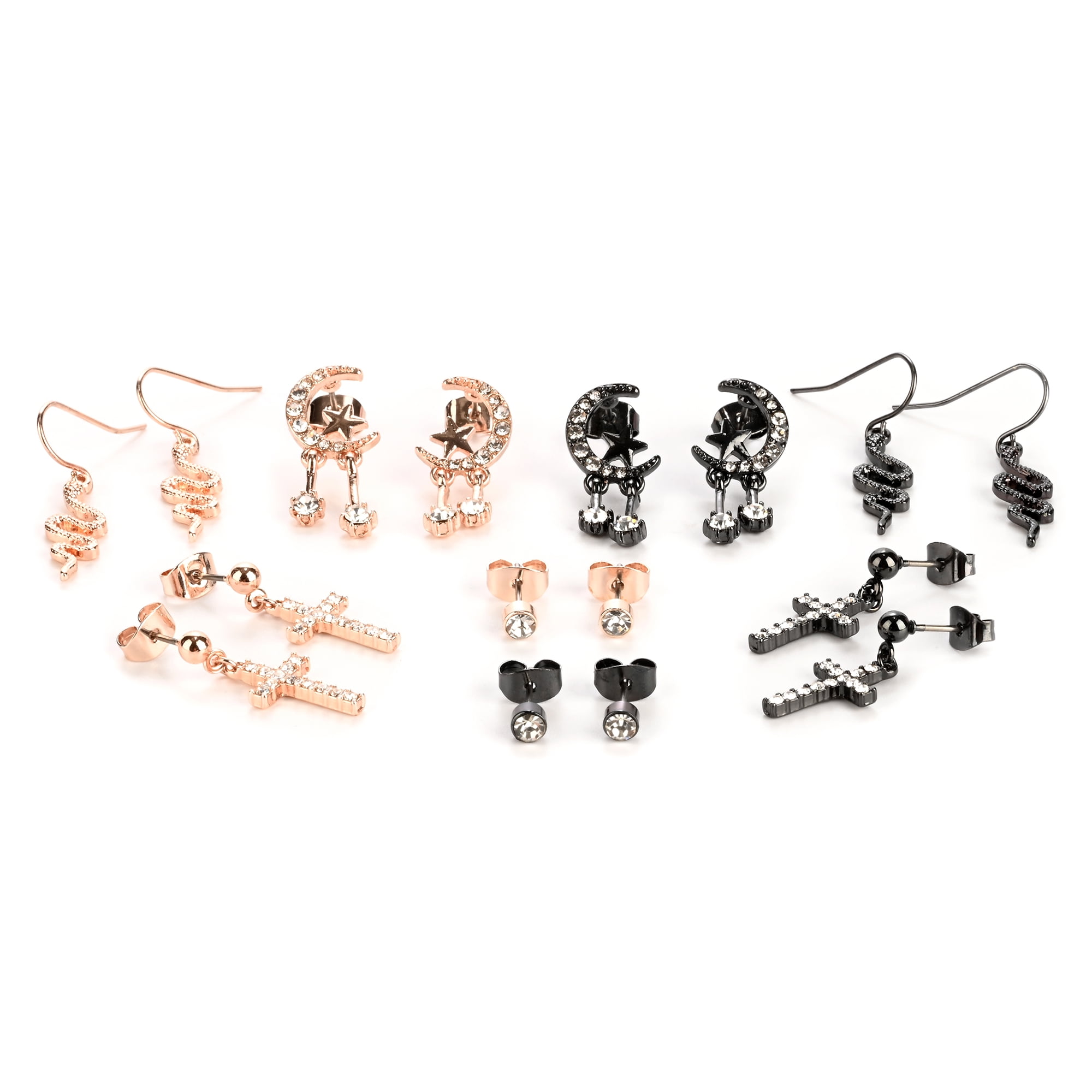 CLAIRE'S Gold and Black Unisex Stud and Drop Earrings Set, Adult, Post Back, 8 Pack, 39122
