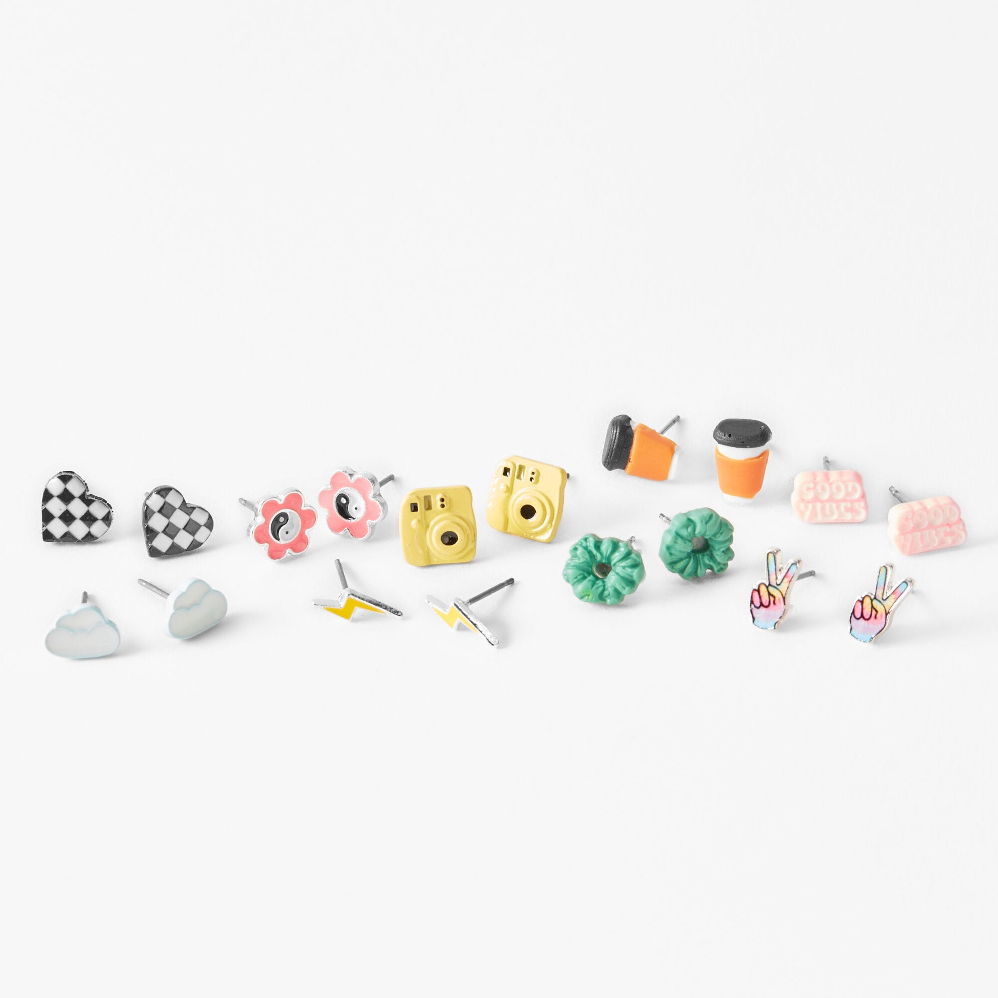CLAIRE'S Good Vibes Coffee Stud Earrings - 9 Pack