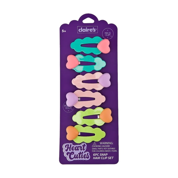 Claire's Hair Snap Clips - Heart, 6pcs