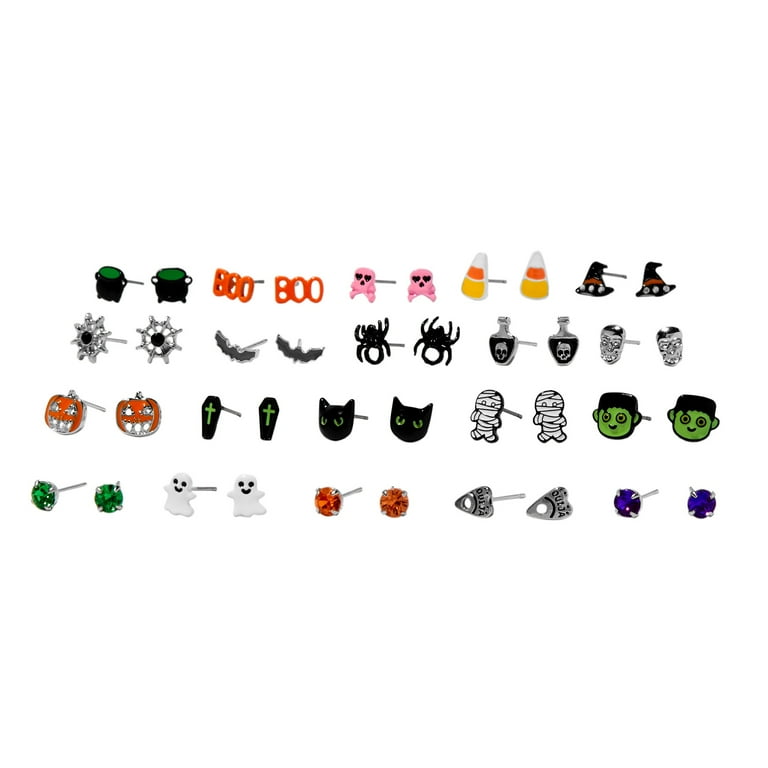 Claire's Halloween 20-Pair Stud Earrings with Spiders, Cats