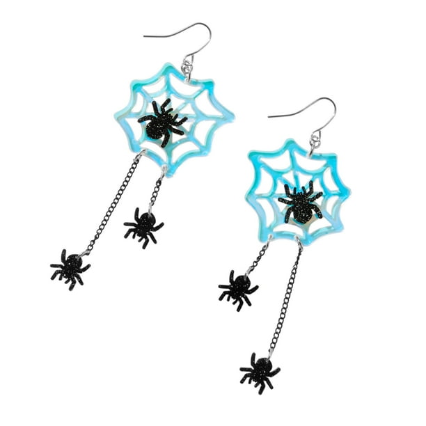 Claire's Halloween Acryllic Black Glitter Spider and Blue Web
