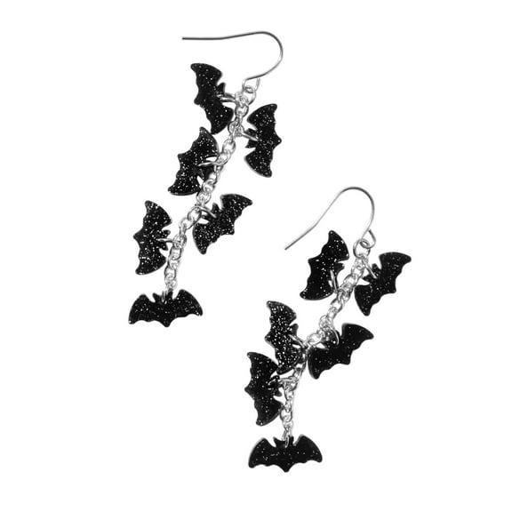 Claire's Halloween Black Glitter Bat Dangle Earrings, 1-Pair