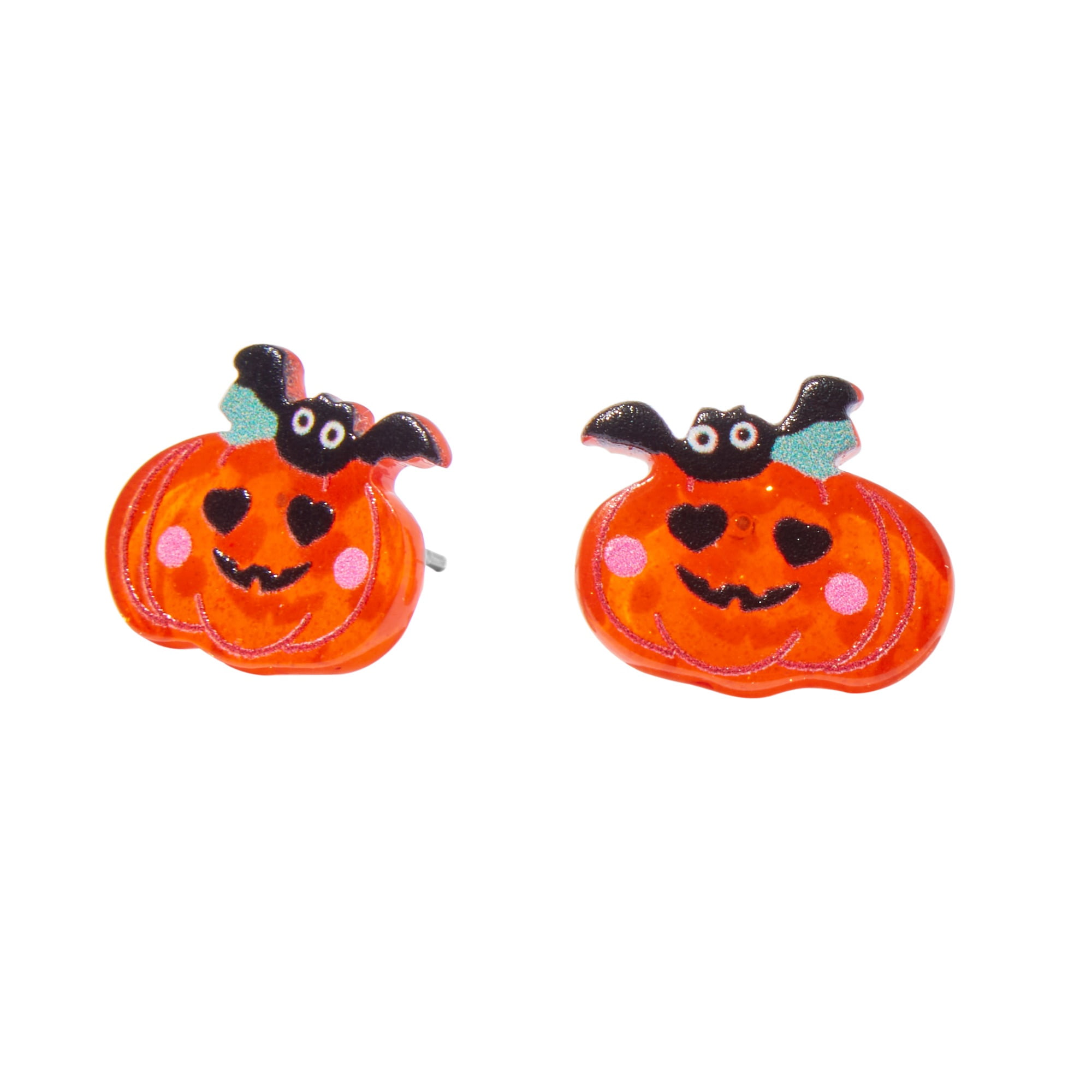 Claire's Halloween Classic Pumpkin Stud Earrings with Bats, 1-Pair