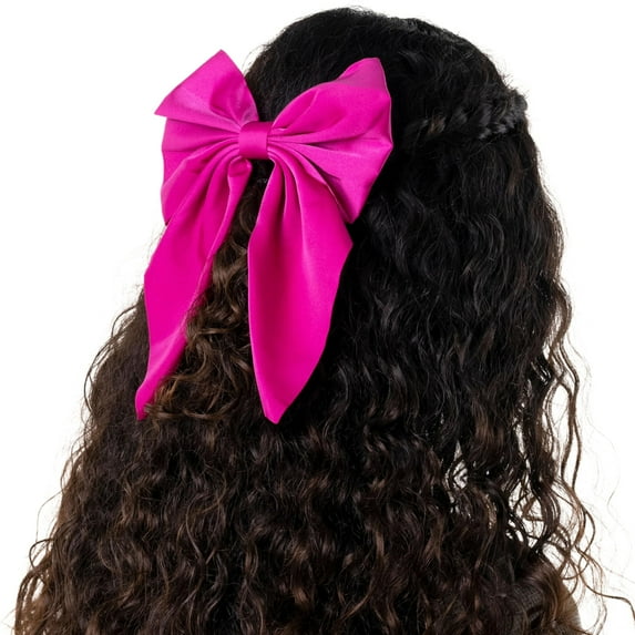 Claire's Hot Pink Satin Hair Bows with Barrette Clip Closure, Elegant Hair and Fashion Accessory for Women, Teens, Tweens, and Girls, 6-inches Long