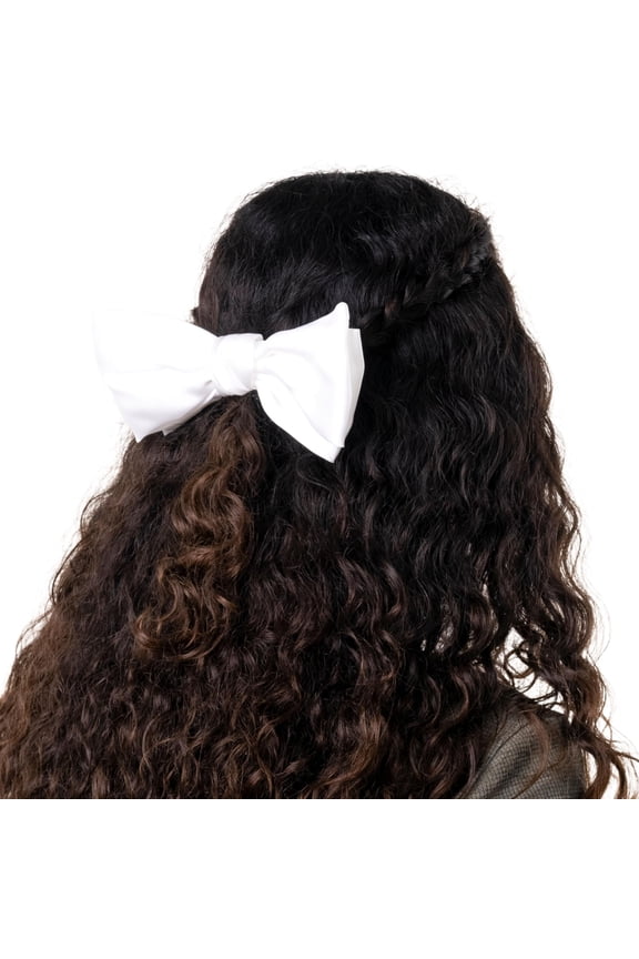 Large 80s Style Hair Bow Clip, Iconic Hair Accessory, Dazzling Oversized Bow for Women, Distinctive Hair Clip for a Chic Statement, 7-inches Wide (White)
