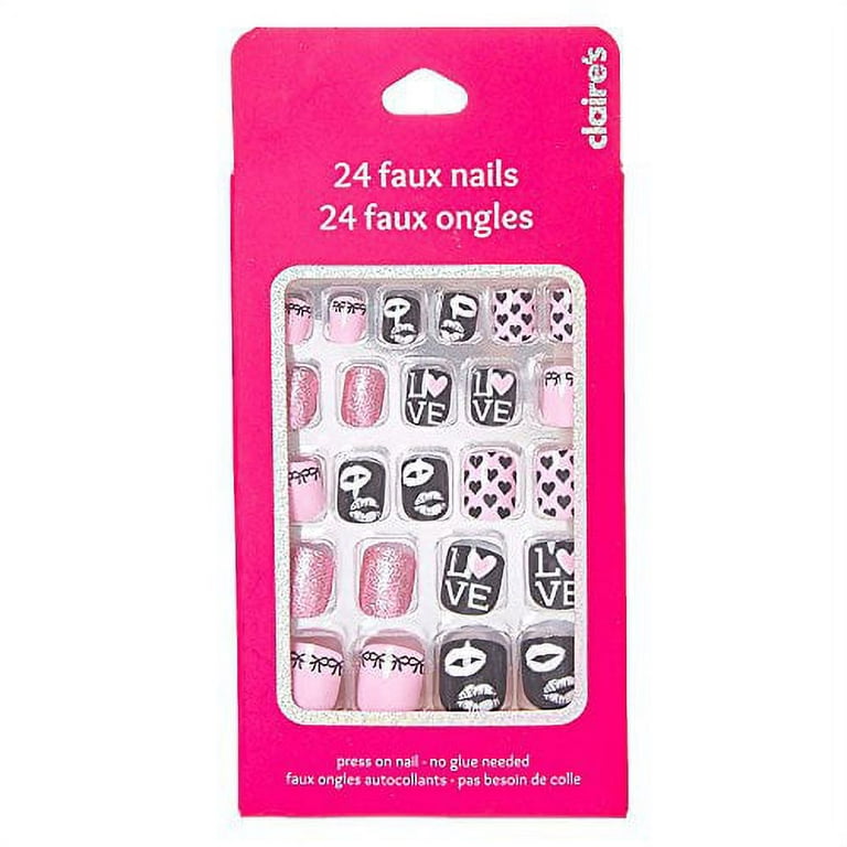 Claire's Love Faux Nails Girl's Black//Pink