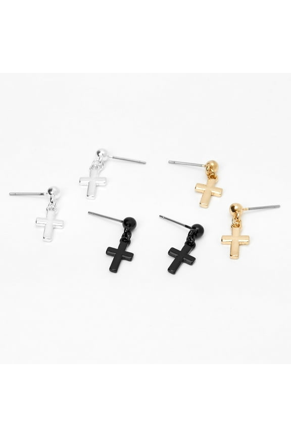 Mixed Metal 0.5" Cross Drop Earrings - 3 Pack