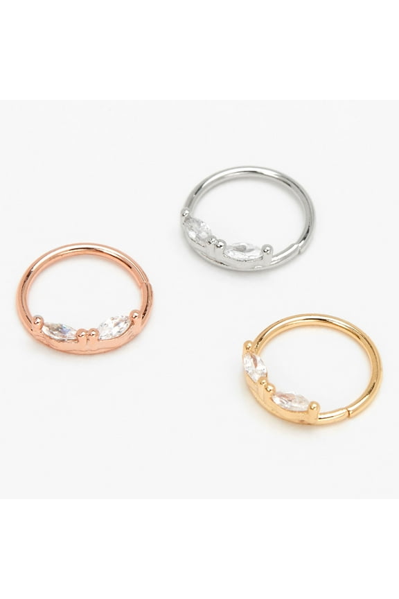 Mixed Metal 20G Oval Crystal Hoop Nose Rings - 3 Pack