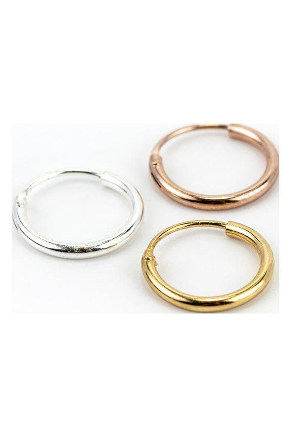 Mixed Metal Sterling Silver 22G Hoop Earrings Endless Loop 3 Pack 65271 Adult Unisex Stone
