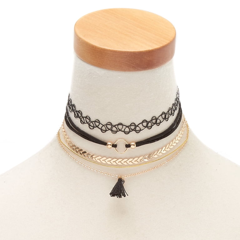 トップス ANDMARY Claire choker tops BLACK Claire's, Choker Necklace Set, Mixed Metal and Plastic 5 Pack