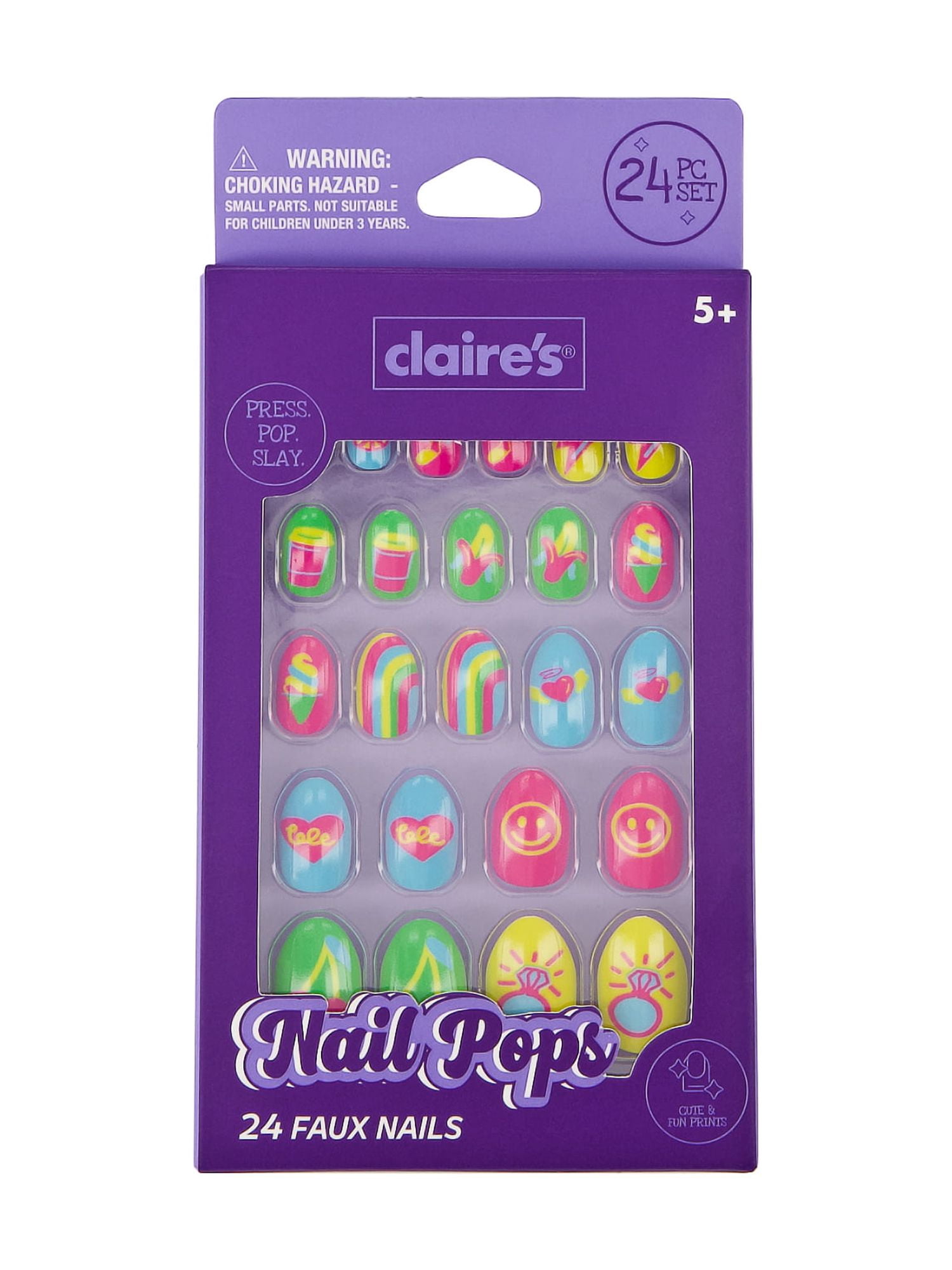 Claire's Neon Fruit Print Oval Shaped Press-on Nails, 24 Nails