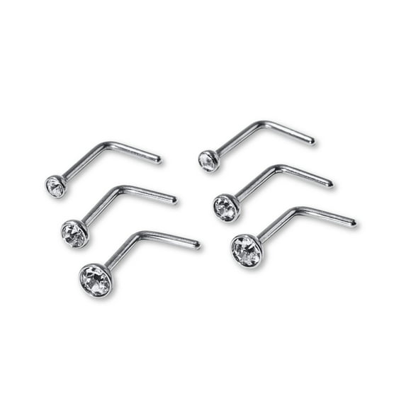 Claire's Nose Rings – Durable Hypoallergenic Titanium Nose Studs for Women – Premium 6-Piece Jewelry for Nose Piercings with Sparkling Gemstones – Black, Gold, and Silver