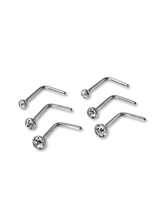 Nose Rings Durable Hypoallergenic Titanium Nose Studs for Women Premium 6-Piece Jewelry for Nose Piercings with Sparkling Gemstones Black, Gold, and Silver