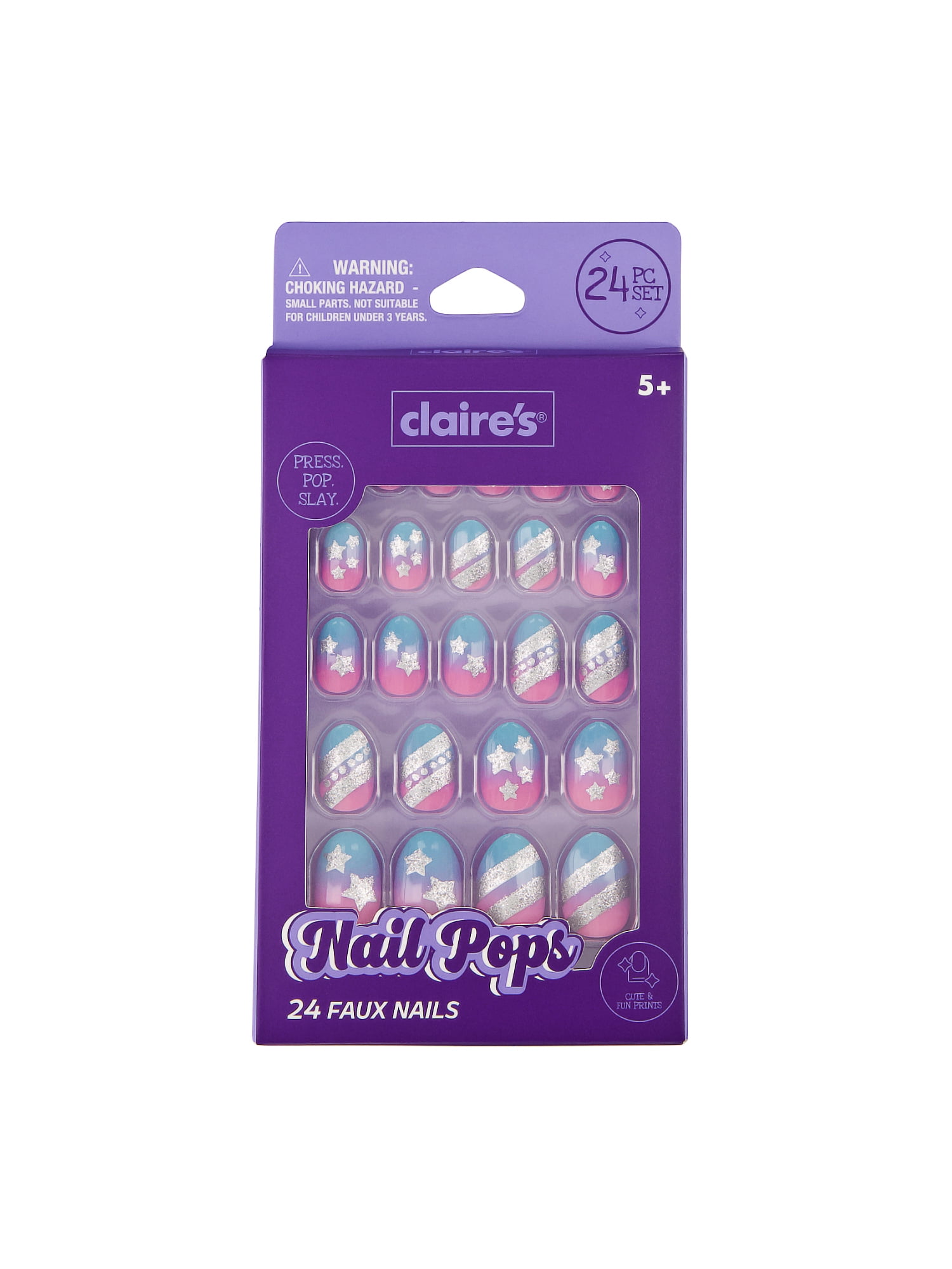 Claire's Ombre Star Print Oval Shaped Press-on Nails, 24 Nails