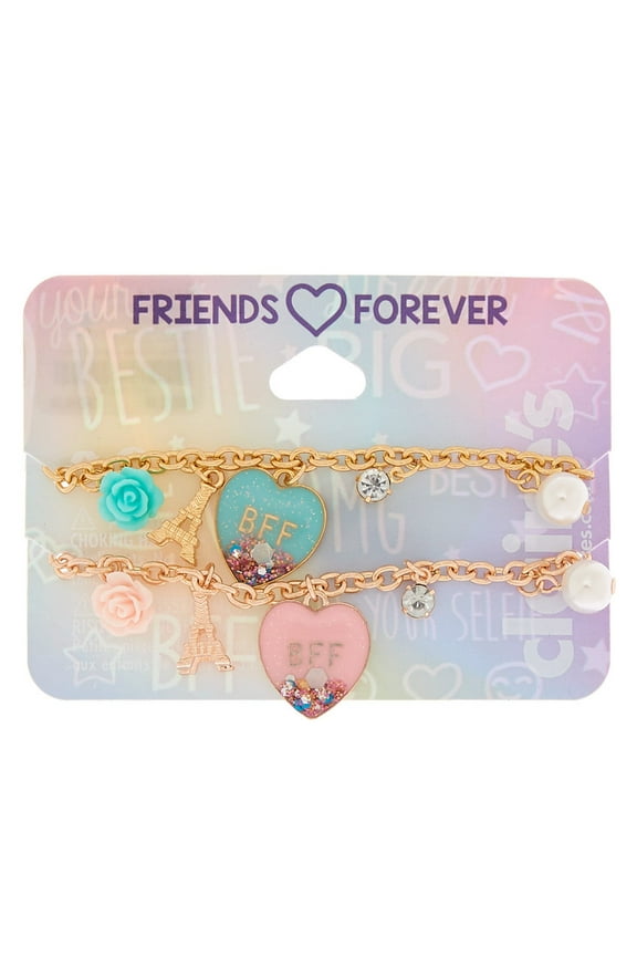 Paris Love Chain Friendship metal Bracelets for tween, teen - 2 Pack