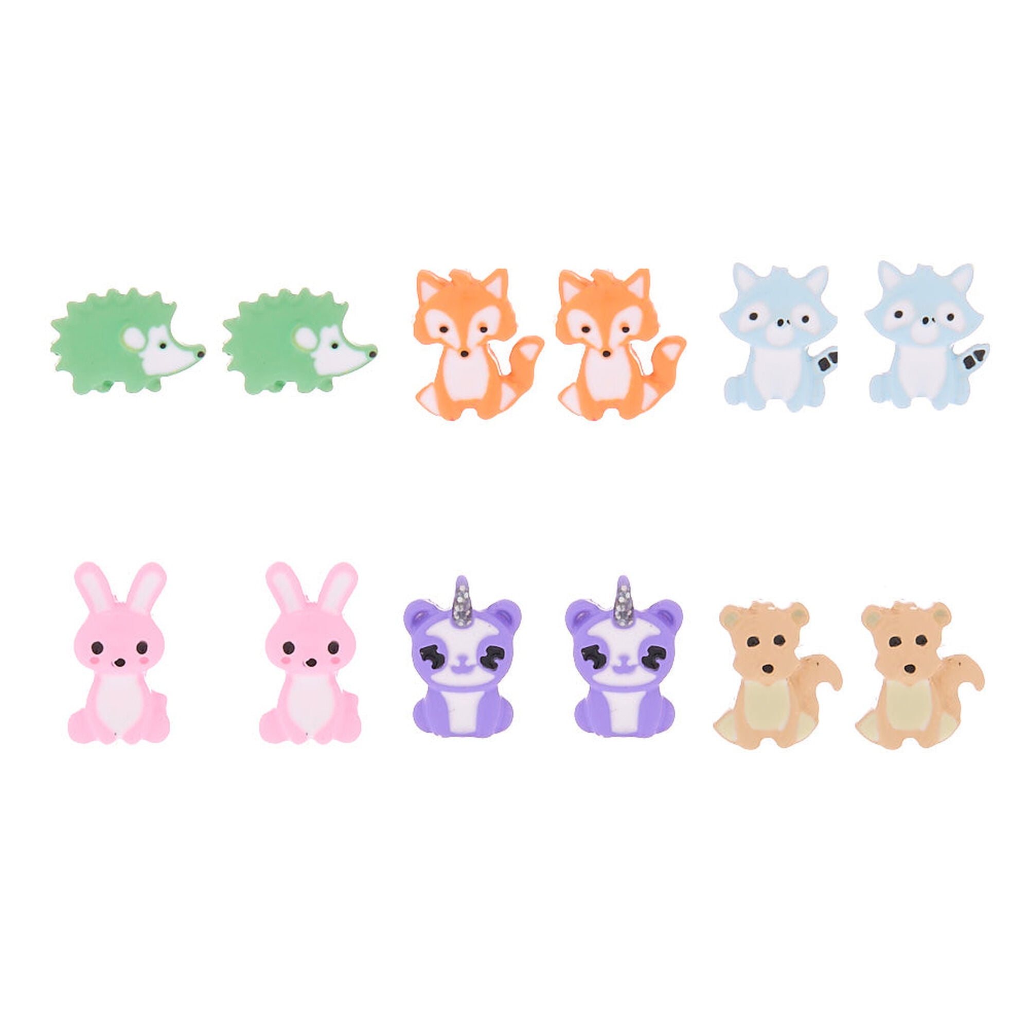 CLAIRE'S Pastel Hedgehog, Fox & Fall Critterl Stud Earrings - 6 Pack