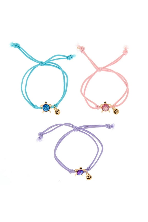 Pastel Turtle Friendship Bracelets Adjustable, Metal, 3 Pack