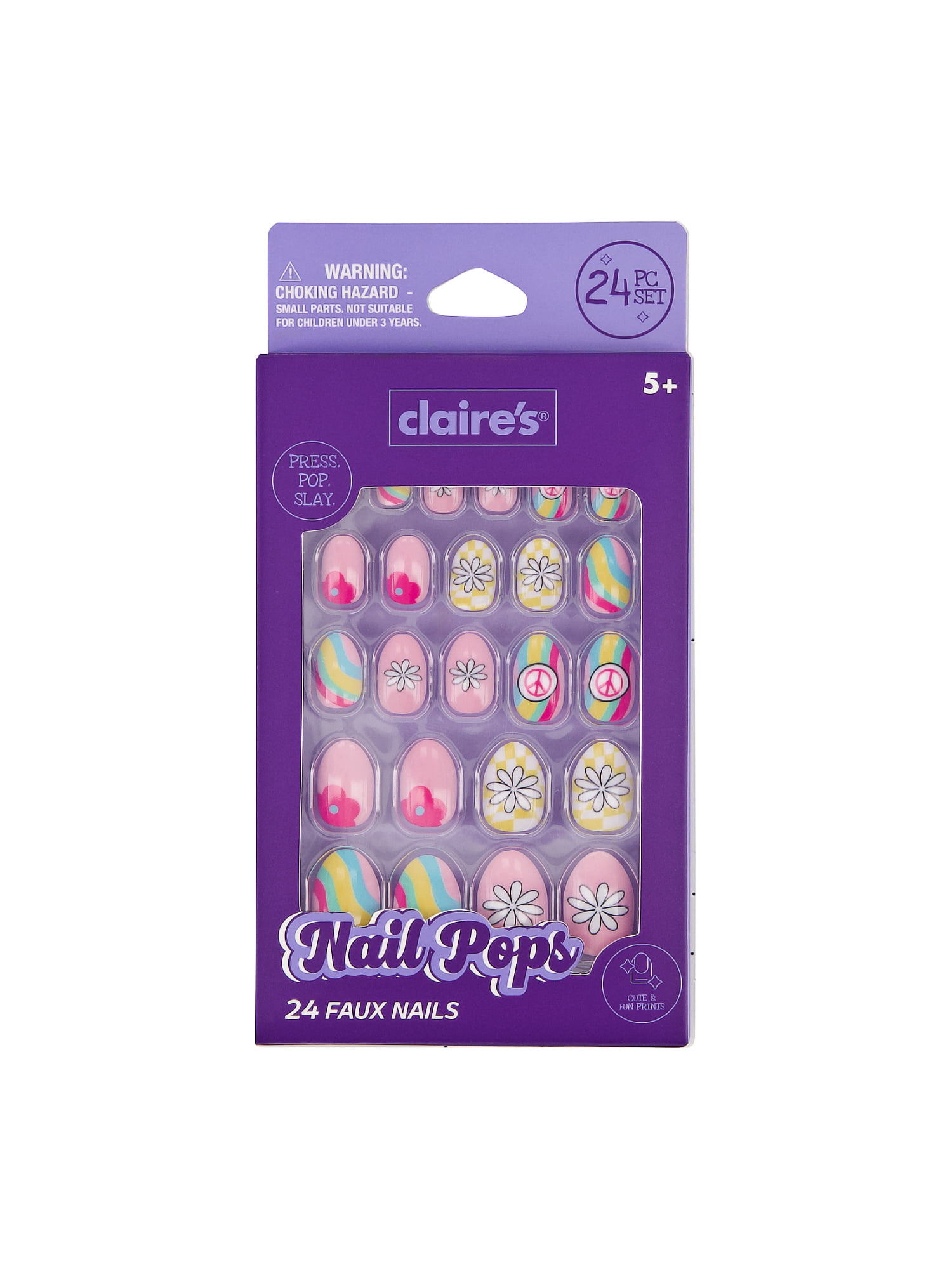 Claire's Peace Daisy Oval Shaped Press-on Nails, 24 Nails