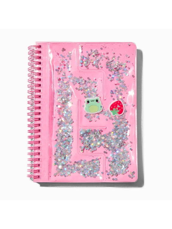 Pink Glitter Cover Notebook with Frog and Strawberry Charm