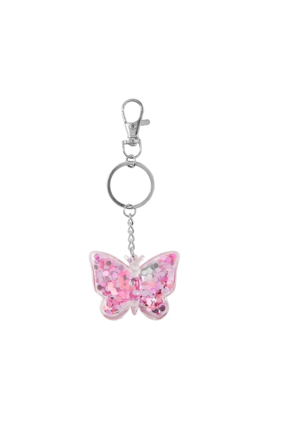 Pink Glitter Filled Butterfly Keychain