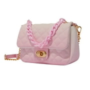 Claires Pink Quilt Crossbody with Gold Accents