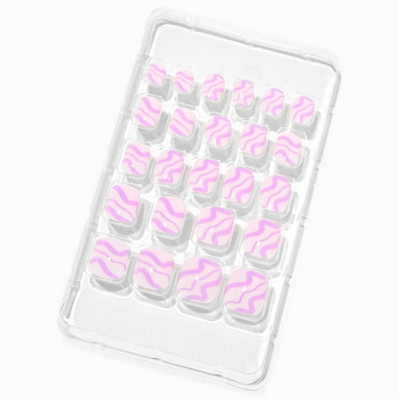Claire's Purple Squiggle Square Press On Vegan Faux Nail Set - 24 Pack