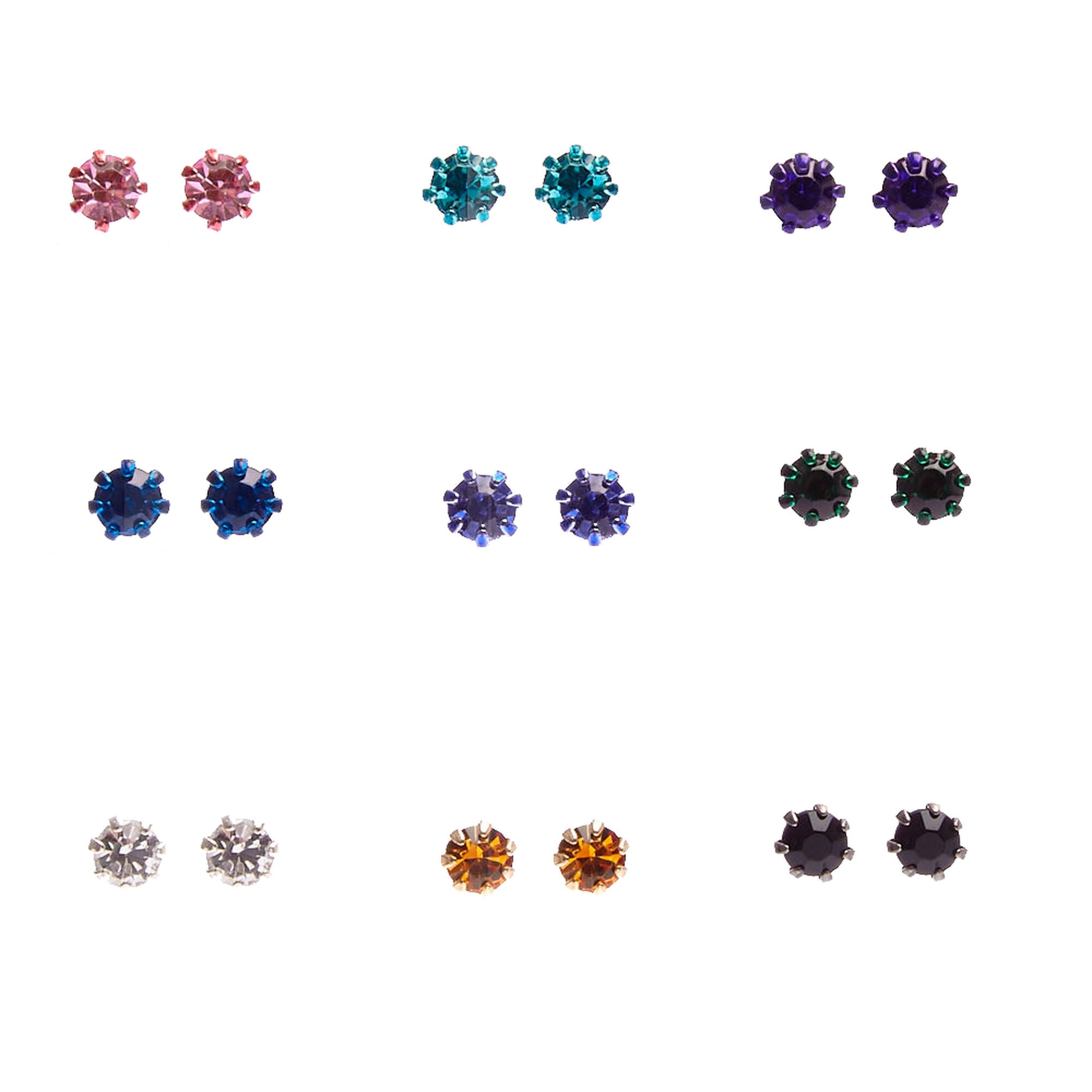CLAIRE'S Rainbow Embellished Stud Earrings - 9 Pack