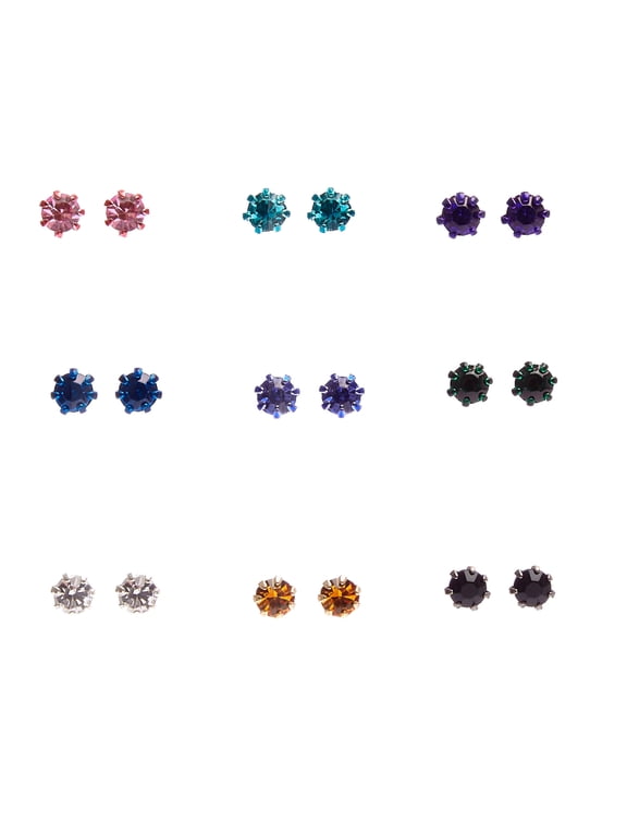 Rainbow Embellished Stud Earrings - 9 Pack