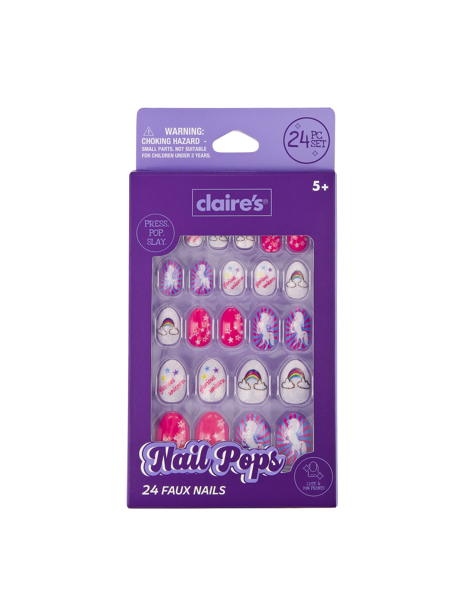 Claire's Rainbow Unicorn Print Oval Shaped Press-on Nails, 24 Nails