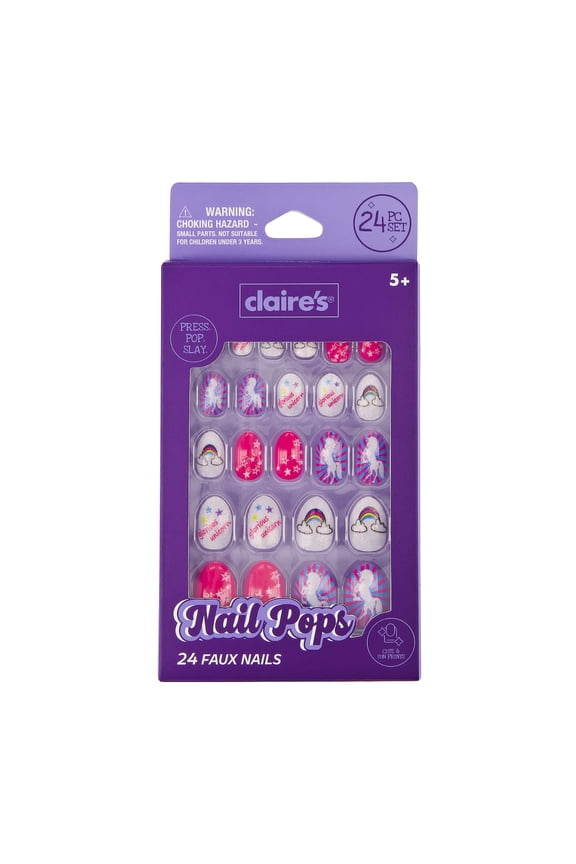 Rainbow Unicorn Print Oval Shaped Press-on Nails, 24 Nails