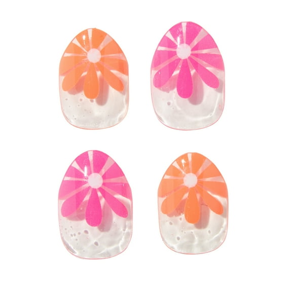 Claire's Retro Classic Faux Nails, 24-Pcs Set, Yellow, Pink, Orange, Blue with Adhesive Tabs
