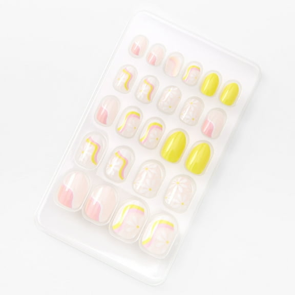 Claire's Retro Daisy Clear Stiletto Press On Vegan Faux Nail Set - 24 Pack