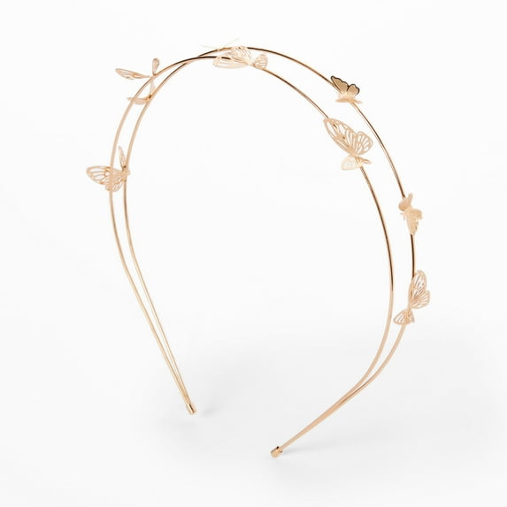 Claire's Rose Gold Double Row Butterfly Headband