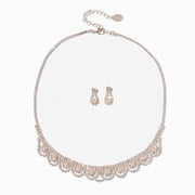 Claires Rose Gold Rhinestone Scalloped Necklace & Earrings Set 2 Pack