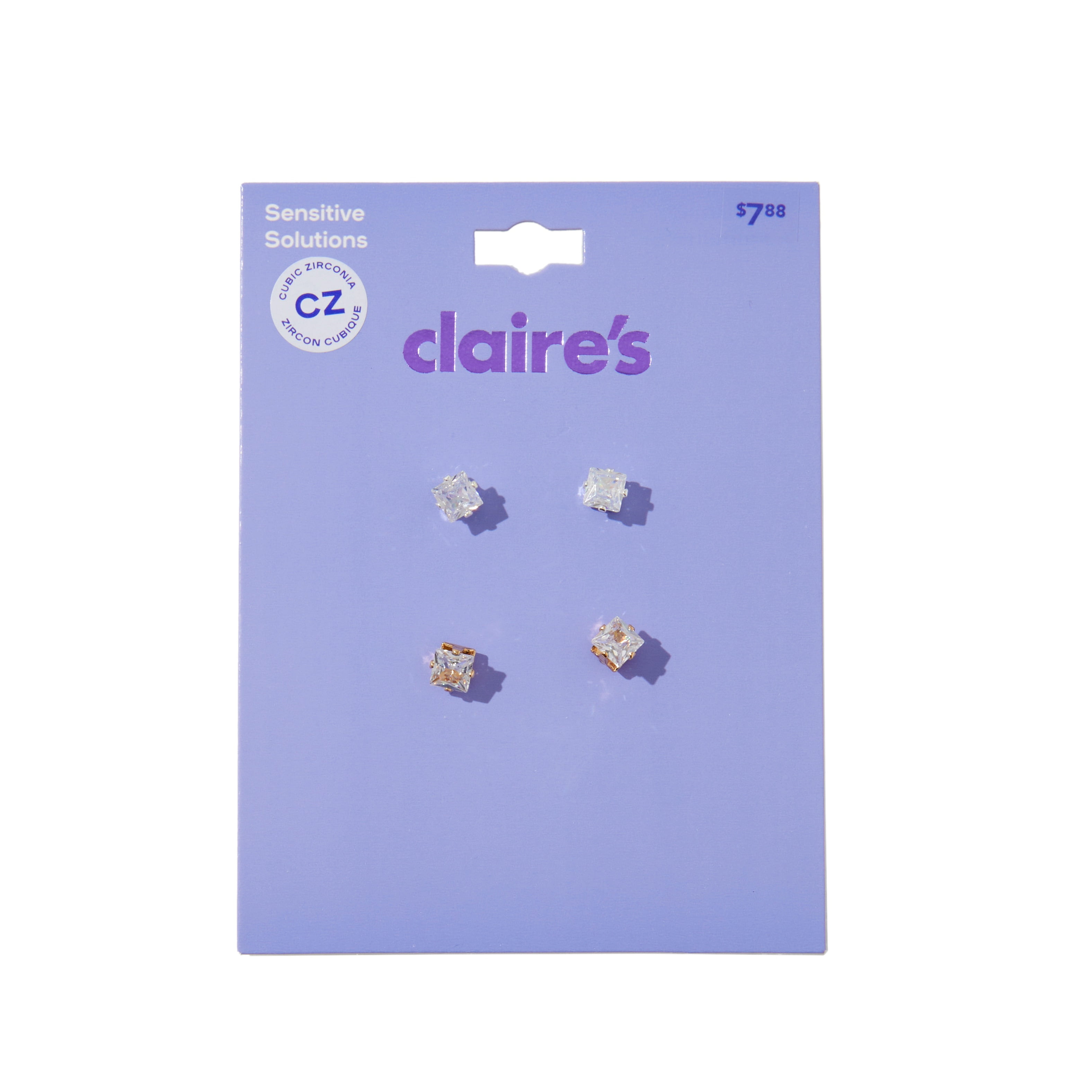 Claire s Teen Girls Sensitive Solutions Cubic Zirconia 5mm Silver and Gold Square Earrings 2 Pairs