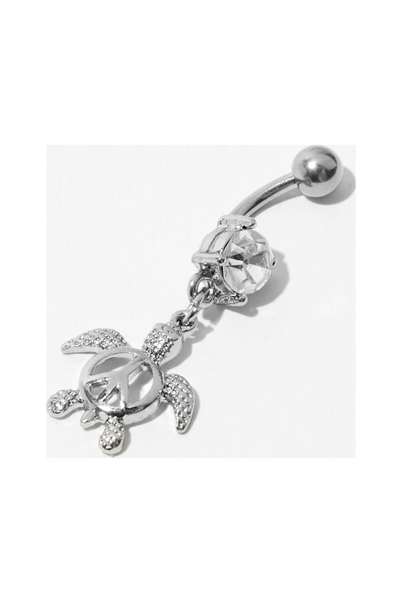 Silver 14G Holiday Peace Love & Turtle Dangle Belly Bar