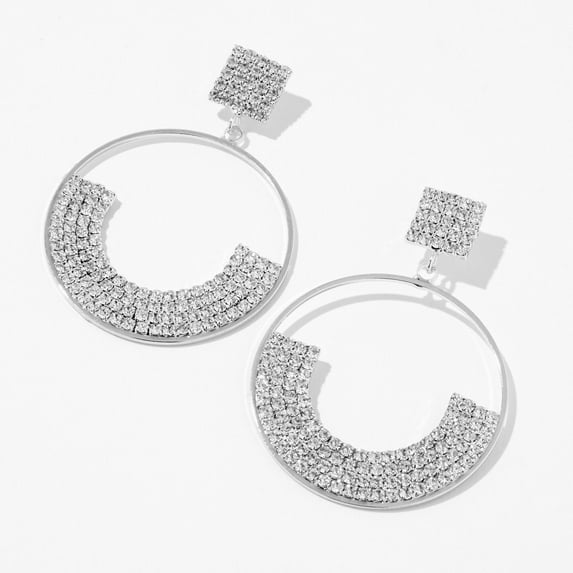Claire's Silver 2.5" Crystal Pavé Smile Drop Earrings