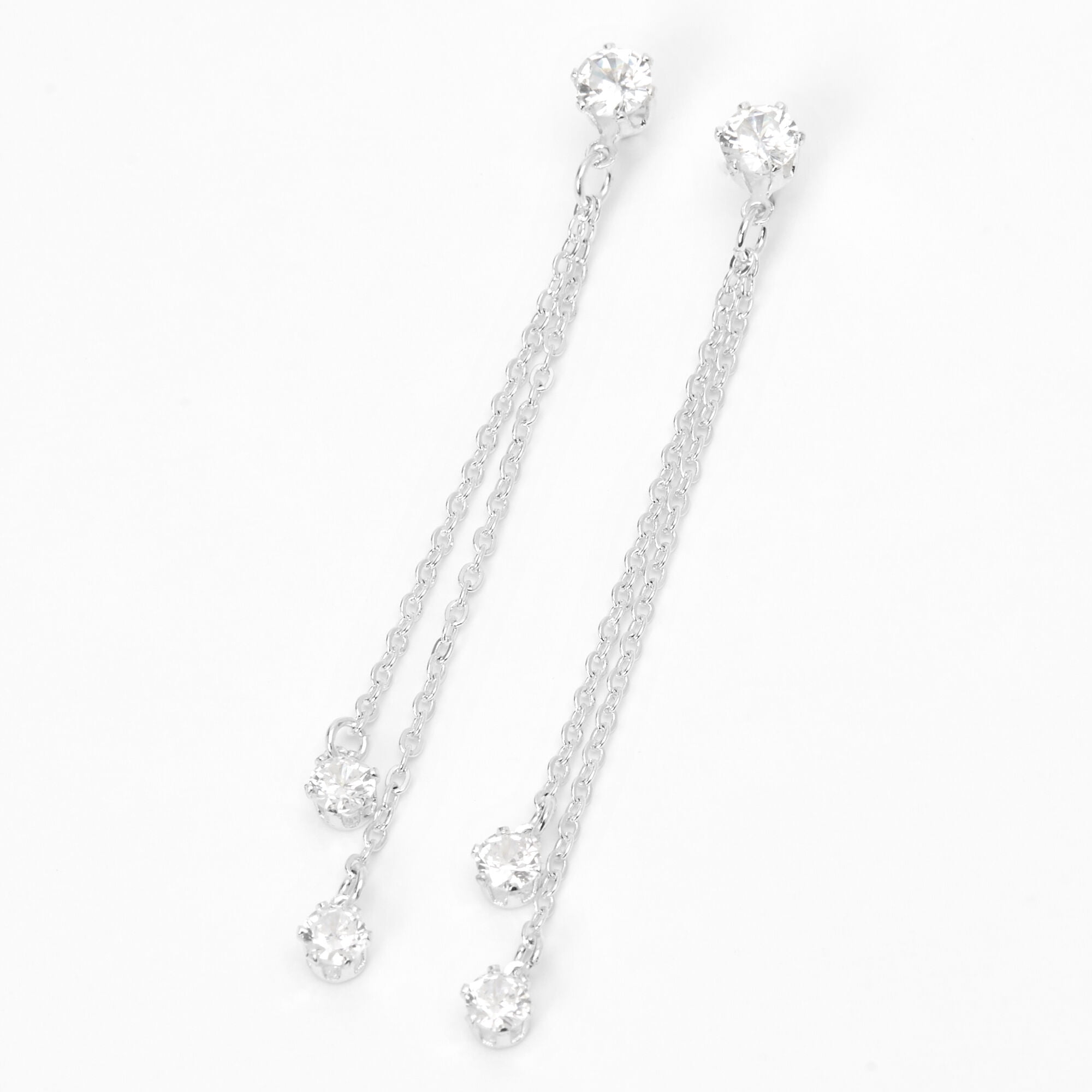 Claire's Silver 2" Cubic Zirconia Linear Drop Earrings