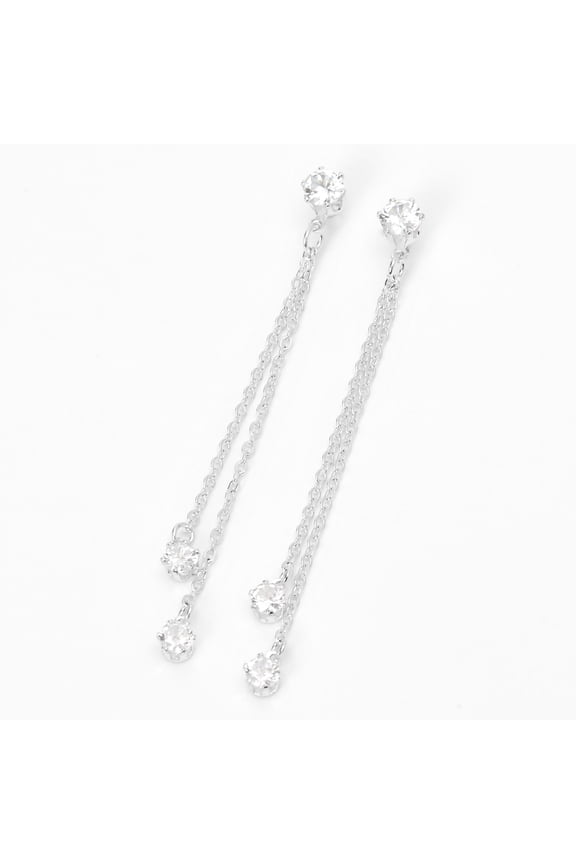 Silver 2" Cubic Zirconia Linear Drop Earrings
